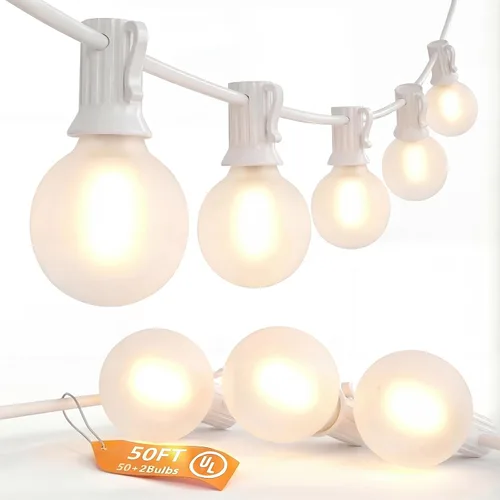 Miniatura 22 de SUNSGNE Luces Redondas de Navidad de 25 Pies para Exteriores, Cadena de Luces Globo G40 con 27 Luces LED Transparentes (2 de Repuesto), Cadena