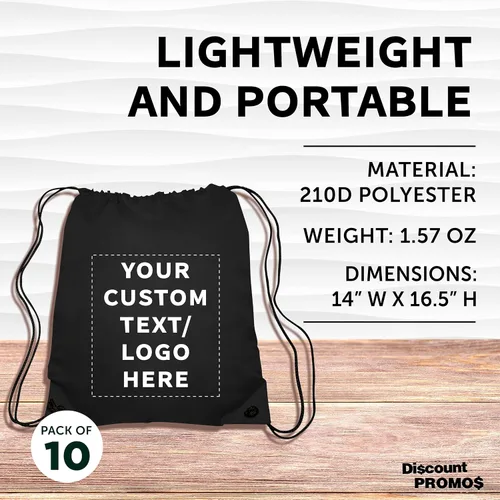 Miniatura 4 de DISCOUNT PROMOS Bolsas clásicas con cordón de poliéster, paquete a granel, Negro -, 14"x16.5