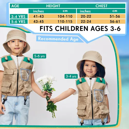 Miniatura 2 de Ramede Kids Safari Explorer Vest and Hat Explorer Costume for Fishing Adventure Camping Boy Girls Cosplay