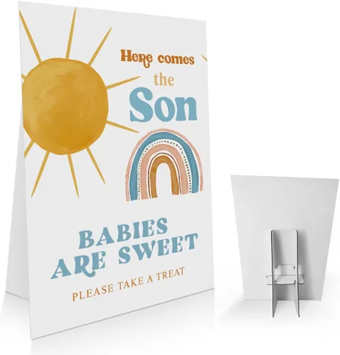 Letrero para baby shower con texto en inglés «Here Comes the Son» de 8 x 11 pulgadas, «Babies are Sweet Please Take a Treat», letrero de baby shower