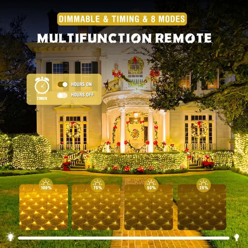 Miniatura 8 de JMEXSUSS - Luces de red para exteriores impermeables, de 12 x 5 pies, con enchufe y 8 modos con control remoto, 360 luces LED para decoración