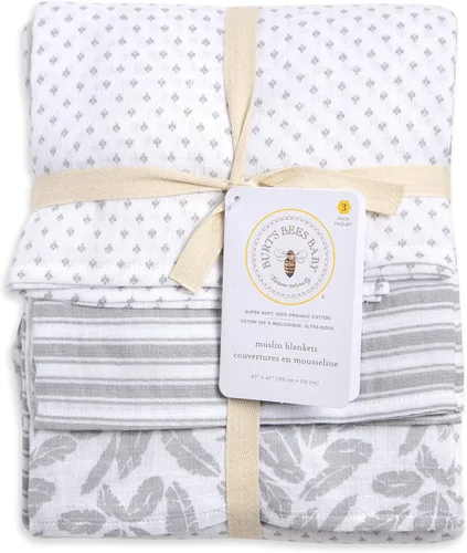 Miniatura 7 de Burt's Bees Baby - Mantas de muselina de algodón para bebé, paquete de 3, multiusos, ligeras y transpirables, 100% algodón orgánico estrellas