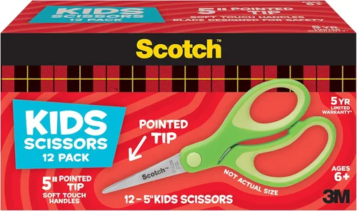 Miniatura 3 de Scotch Tijeras puntiagudas suaves al tacto de 5 pulgadas, paquete de 12 unidades, color verde, paquete de 6