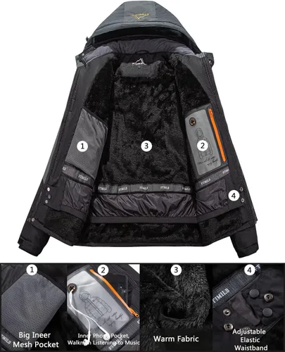 Miniatura 3 de Men's Ski Jacket Waterproof Warm Winter Mountain Windbreaker Hooded Raincoat Snow Jackets