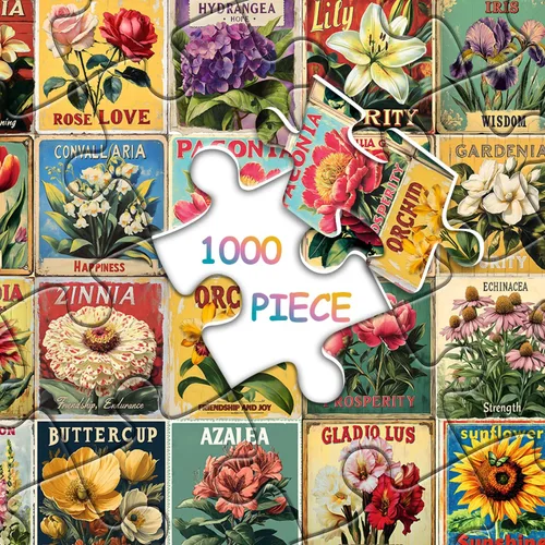 Miniatura 6 de Rompecabezas vintage de flores para adultos de 1000 piezas, rompecabezas de arte único y hermoso collage floral, con temática de plantas