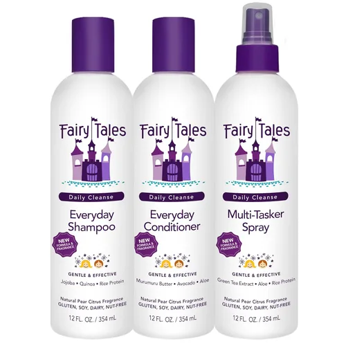 Fairy Tales Daily Cleanse Everyday Kids - Juego de champú, acondicionador y aerosol para niños, definición natural suave, sin enredos, hidratante +