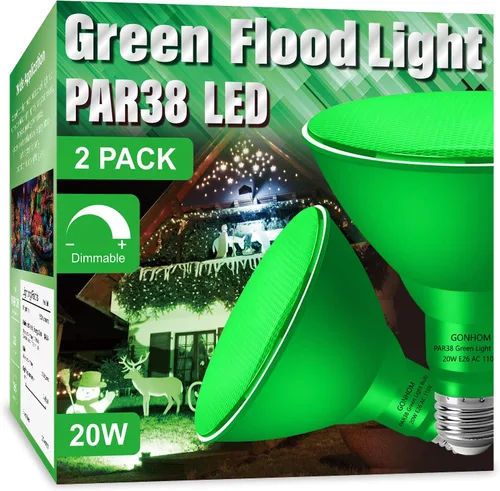 Miniatura 11 de Gonhom PAR38 - Luces de inundación para exteriores, bombillas LED regulables, 20 W (equivalente a 200 W), base E26, porche al aire libre, Rojo