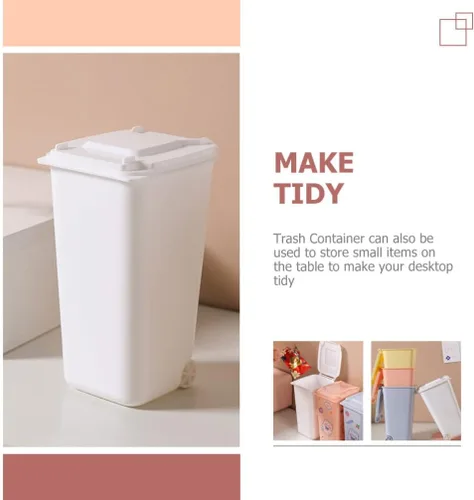 Miniatura 4 de GANAZONO Mini basurero de escritorio con tapa, organizador pequeño para bolígrafos, almacenamiento compacto de mesa, 6.29 x 3.93 x 2.55 pulgadas