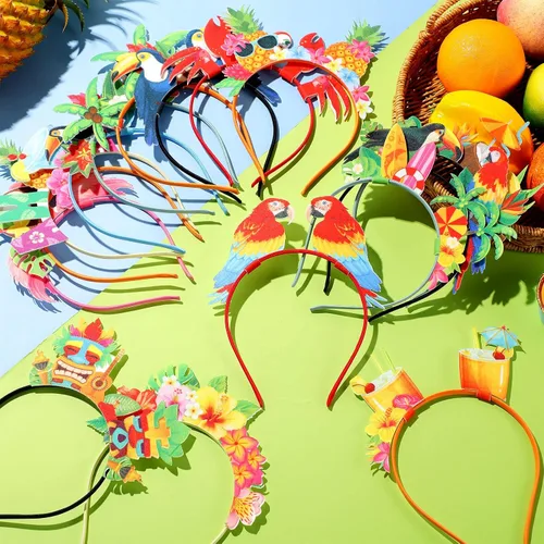 Miniatura 3 de Capoda 16 piezas de diademas de fiesta hawaiana de fieltro, adornos de cabeza de luau, adornos Tiki Aloha para suministros de regalos de fiesta