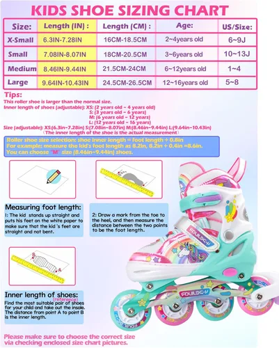 Miniatura 4 de Patines en línea de unicornio arcoíris para niñas, adolescentes y mujeres, patines 4-Pejiijar para niñas de 6 a 8 a 12 años con ruedas luminosas