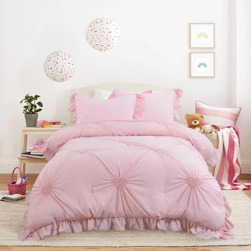 Miniatura 2 de HOMBYS - Juego de 5 piezas de ropa de cama rosa para niñas con sábanas y fundas a juego, juego de edredón individual de color rosa suave