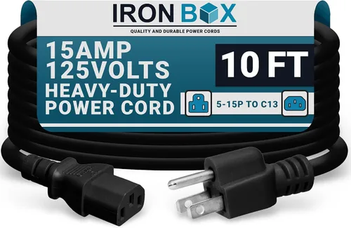 Miniatura 35 de IronBox Electric - Cable de alimentación de servicio pesado 5-15P a C13 - Cable de 3 clavijas 15A 125V 14/3 SJT para PC - Cable para computadora