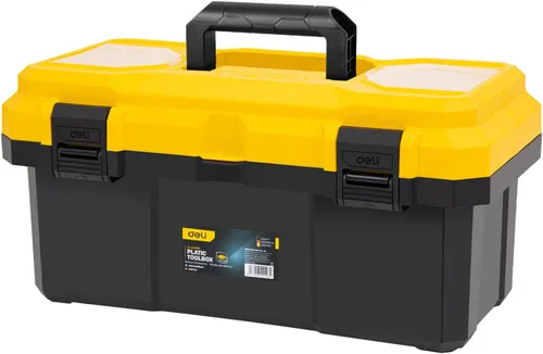 Caja de herramientas de 16 pulgadas con cerradura, organizador resistente de 2 capas con bandeja extraíble, tapa abatible para piezas pequeñas,