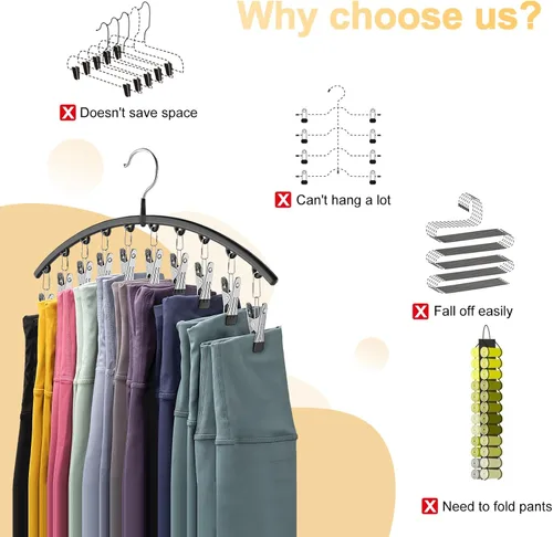 Miniatura 2 de Organizador de leggings para armario, perchas de metal para pantalones de yoga, 1 paquete con 10 clips con capacidad para 10 leggings, organizador