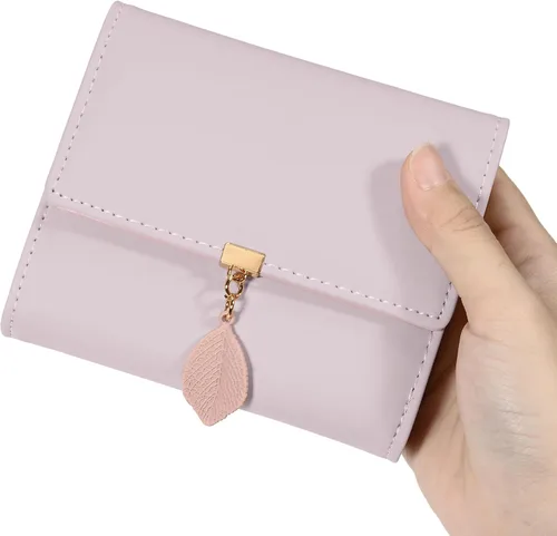 Miniatura 153 de UTO - Cartera pequeña RFID de piel sintética con dije de hoja, cierre de cremallera y tarjetero.