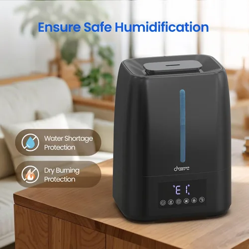 Miniatura 7 de Humidificador ultrasónico de 6L con llenado superior - Niebla fría y cálida para dormitorio, bebé, habitaciones grandes y plantas, control Negro