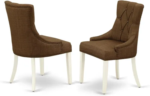 Miniatura 8 de East West Furniture FRP1T02 Friona Parson - Juego de 2 sillas de comedor con botones copetudos y ribete de cabeza de clavo, color beige claro, juego