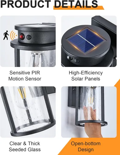 Miniatura 5 de Lámpara solar de pared para exteriores, sensor de movimiento, lámpara de pared exterior del anochecer al amanecer, accesorios de iluminación