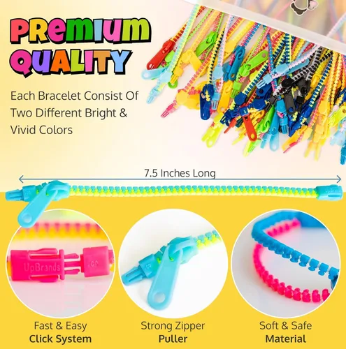 Miniatura 6 de UpBrands 60 recuerdos de fiesta para niños, pulseras de amistad con cremallera de 7 1/2 pulgadas, juego sensorial a granel de juguetes
