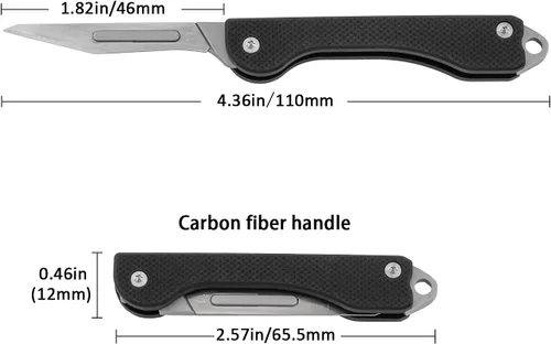 Miniatura 2 de TISUR Cuchillo plegable con llavero, cuchillas de bisturí de acero al carbono, mango de fibra de carbono real, pesca, campamento, cuchillo de caza