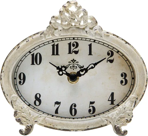 NIKKY HOME Reloj de escritorio blanco vintage, decoración rústica para el hogar | Rustic distressed white clock with classic design. Silent