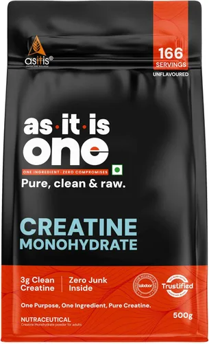 AS-IT-IS Nutrition Monohidrato de creatina, 17.6 onzas (500 gms/17.6 oz) | Certificado Labdoor de Estados Unidos para precisión y pureza, sin