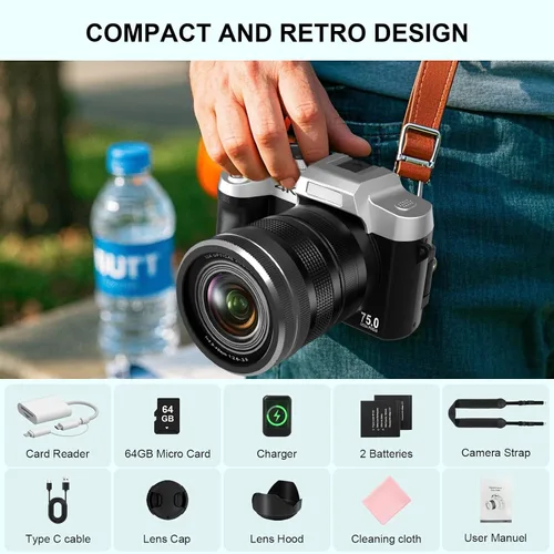 Miniatura 7 de Yatao Cámaras para Fotografía y Vlogging, Cámara Digital 4K de 75 Megapíxeles con Pantalla Táctil Giratoria, Zoom Óptico 10X, WiFi, Tarjeta TF