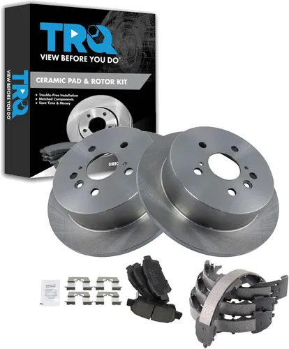 Miniatura 75 de TRQ Kit de pastillas de freno y rotor Posi trasero premium con zapatas de estacionamiento para camión GM SUV