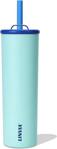 Vaso de caramelo, botella de agua aislada de acero inoxidable de 25 onzas, tapa 2 en 1 con popote flexible, sin BPA, apto para vasos, apto para