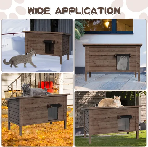 Miniatura 7 de Casa para gatos al aire libre, refugio para gatos totalmente aislado exterior de madera para múltiples gatos, condominios callejeros, granero, gato