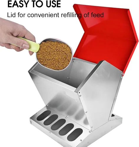 Miniatura 5 de shengyi Comedero galvanizado para pollo de 11.5 a 55 libras, alimentador de aves de corral a prueba de ratas con tapa, resistente a la intemperie