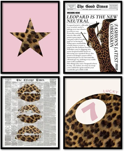 Miniatura 13 de KDHTY Juego de 4 Impresiones Artísticas de Pared Retro Rojas de Moda, Pósters de Arte de Pared Funky Retro Y2K Leopardo Caja de Cerillas Estrella