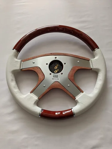 Miniatura 6 de RAPTOR - Volante de 15 pulgadas de madera de caoba y cuero blanco