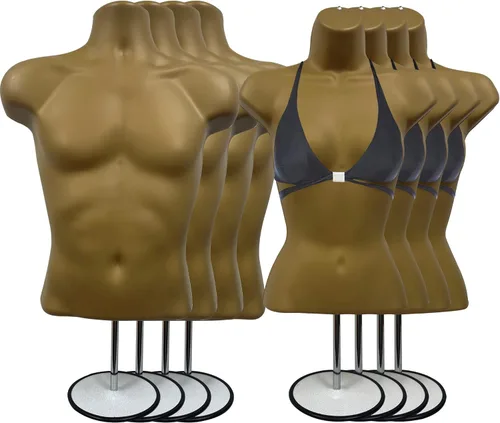 Miniatura 31 de Torso de maniquí masculino y femenino con soporte de metal, cuerpo hueco en la espalda, forma de vestido apilable para exhibición de camisetas, Gris