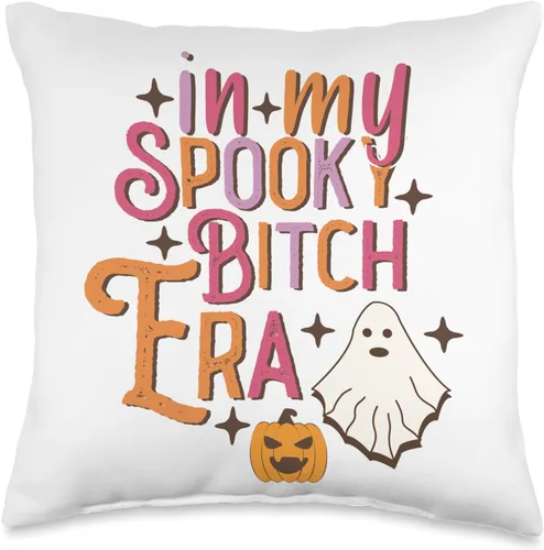 Halloween Apparel and Gifts In My Spooky Bitch Era Halloween Vibes - Divertida almohada de calabaza fantasma, 16 x 16 pulgadas, multicolor
