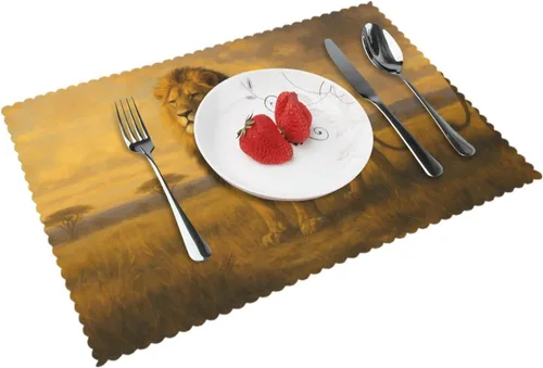 Miniatura 12 de Rectangular Placemats Set of 4, Heat Resistant Flower Doodles Printed Kitchen Dining Table Mats