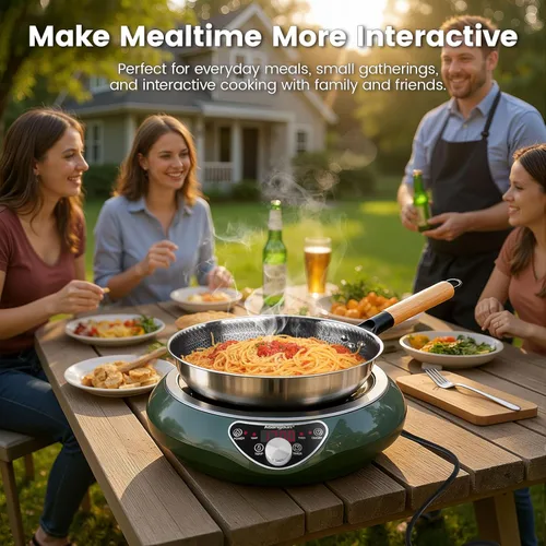 Miniatura 4 de Wok de inducción cóncava de 1700 W 120 V con wok de acero inoxidable, calentamiento continuo sin pulsos, 16 niveles de potencia, quemador portátil