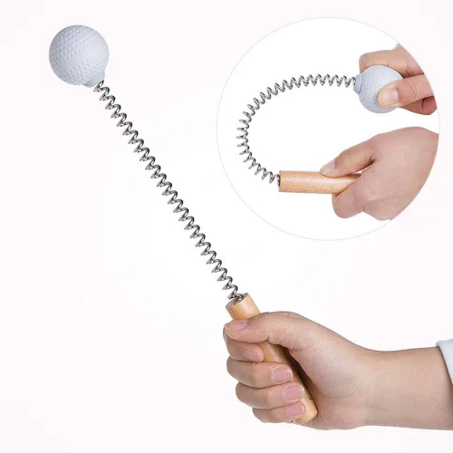 Miniatura 5 de Paquete de 1 martillo masajeador de pelota de golf con mango de madera de resorte, masaje de mano para aliviar el dolor, cuello y espalda, Gris