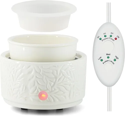 Miniatura 9 de Calentador de cera derretida con 1 plato de silicona, quemador de cera de velas, calentador de aceite cerámico 3 en 1, derretidor eléctrico de cera