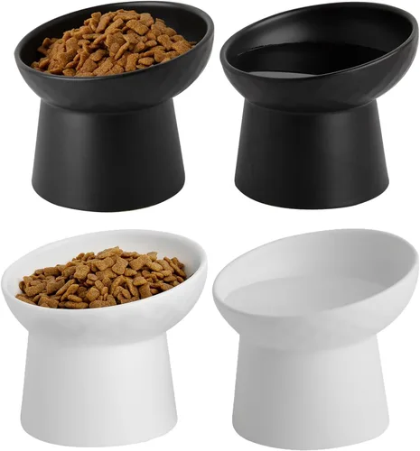 Miniatura 10 de Pequeños cuencos elevados de cerámica para gatos, cuencos elevados inclinados para alimentos o agua, sin estrés, prevención de reflujo, aptos