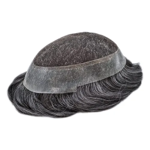 Miniatura 38 de French Lace Mens Toupee Sistema de cabello humano Toupee para hombres Pieza de cabello humano real invisible PU línea capilar natural protesis