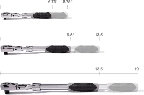Miniatura 5 de Steelman Pro Juego de herramientas de trinquete de cabeza flexible extensible de 72 dientes, 3 piezas (accionamientos de 1/4, 3/8 y 1/2 pulgada)