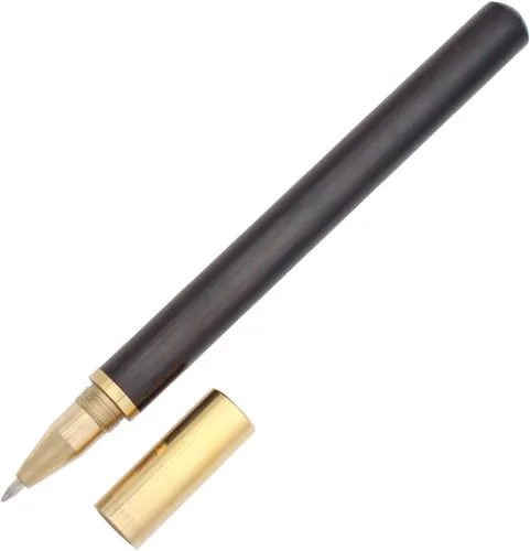 Gullor Bolígrafo de punta redonda de madera de latón hecho a mano, bolígrafo de tinta Liguid para oficina, regalo de negocios, madera negra