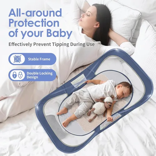 Miniatura 4 de ISELECTOR moisés portátil para bebé, cama de viaje, cuna de viaje para exteriores, tumbona para bebé, cama de viaje para bebés con red de mosquitos