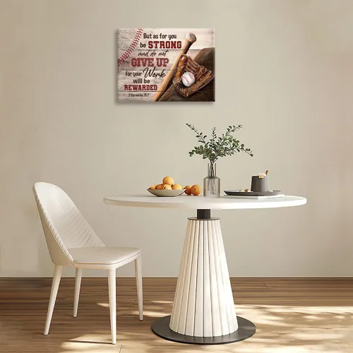 Miniatura 3 de Arte de pared cristiano de béisbol para decoración de habitación de niños, pintura de lona con escritura deportiva, impresiones de citas Crónicas