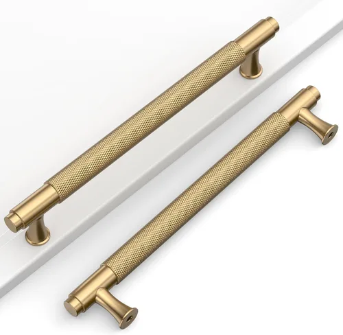 Miniatura 24 de Paquete de 10 tiradores dorados de 5 pulgadas (128 mm) para armarios con estrías, tiradores para cajones de cocina, herrajes para armarios