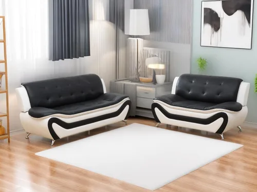 Miniatura 49 de Juego de sofá de cuero (3 piezas, cuero negro B), muebles de sala de estar para apartamento, material de estilo minimalista, fácil montaje B-cuero