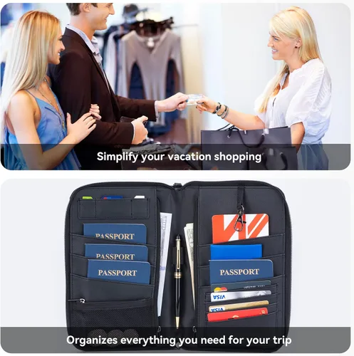 Miniatura 5 de Alameda - Cartera para pasaporte de viaje Organizador de tarjetas de fibra de carbono para documentos con correa de muñeca desmontable, cartera