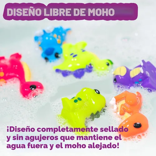 Miniatura 4 de Tub Works® Juguetes de baño de dinosaurio sin moho, paquete de 6 Diseño de juguetes de baño sellados sin agujeros que mantiene la humedad fuera