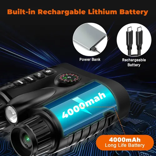Miniatura 7 de Gafas de visión nocturna 4K para niños, prismáticos de visión nocturna a todo color de 36 MP Zoom 8X 850 nm Stealth IR para observación negra